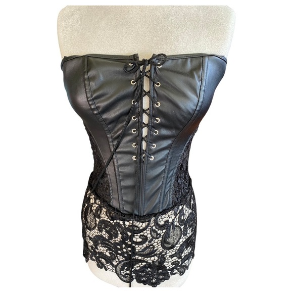 CORSET W/LACE DETAILING FULL ZIP BACK ADJUSTABLE STRAPS SZ LG - Picture 12 of 13